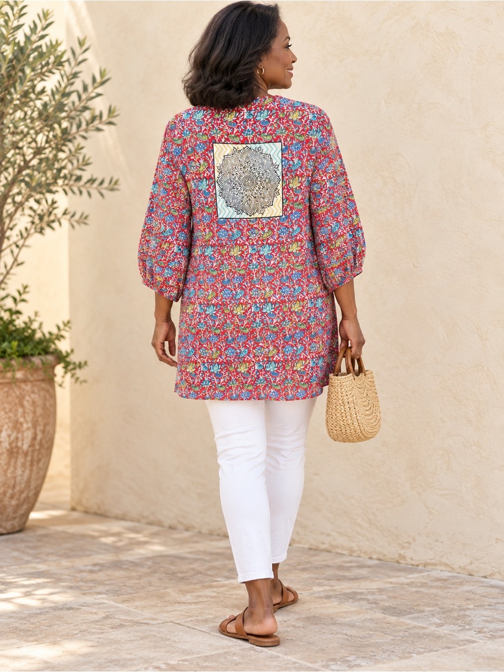 Tolani Pink Floral Patch-Back Tunic